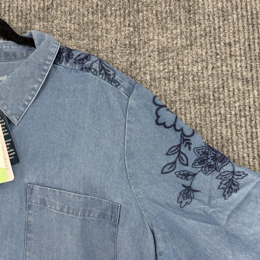 Tencel Chambray Floral Denim Shirt XL Oversized Boho Cottagecore Button Up NWT - Picture 7 of 9